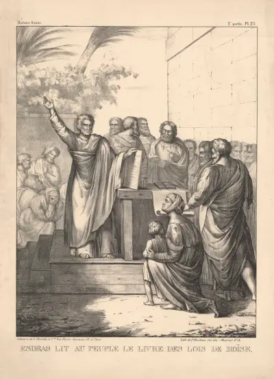Esdras lit au peuple le livre des lois de Moise, P. Bineteau