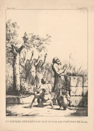 Sacrifices offerts par Elie et par les pretres de Baal, P. Bineteau