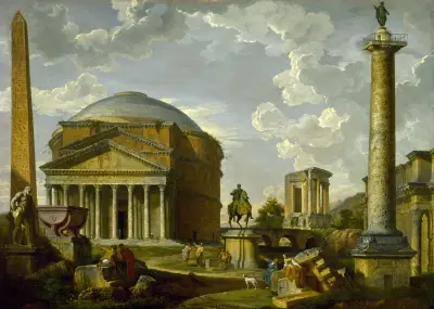 Fantasieansicht mit dem Pantheon und anderen Monumenten des antiken Rom von Giovanni Paolo Panini