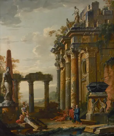 Römische Ruinen mit Figuren – Nr. 2 von Giovanni Paolo Panini