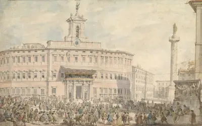 Die Lotterie auf der Piazza di Montecitorio von Giovanni Paolo Panini