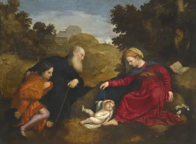 Madonna And Child With St Anthony Abbot And A Young Male Donor av Paris Bordone