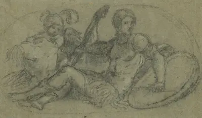 Seated Male Figure with Putto and Armor av Paris Bordone