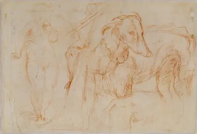 Studies of the Christ Child, a Crucifix, and a Dog von Parmigianino