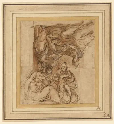 Two Studies for a Holy Family von Parmigianino