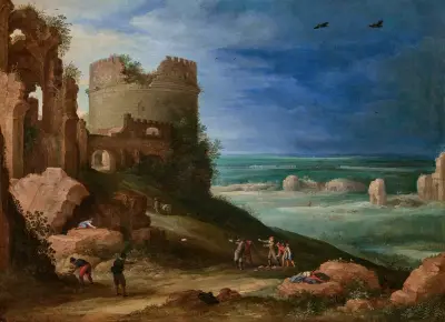 Capriccio z Via Appia Antica u Říma, s hrobkou Caecilia Metelly a Claudiovým akvaduktem, Paul Bril