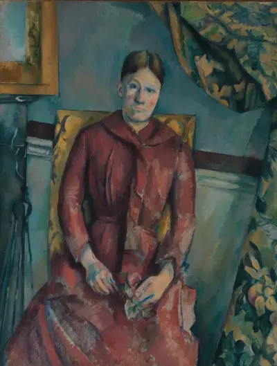 Madame Cézanne (Hortense Fiquet, 1850–1922) in a Red Dress av Paul Cézanne