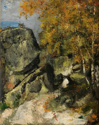 Felsen im Wald, Fontainebleau von Paul Cézanne
