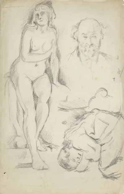 Studies of Three Figures, Including a Self-portrait av Paul Cézanne