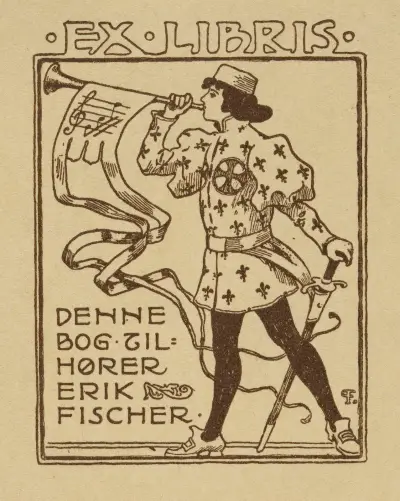 Bookplate of Denne Bog Tilhorer Erik Fischer, Paul Fischer