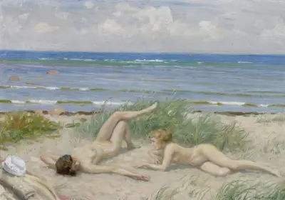 Piger på stranden, Båstad, Paul Fischer