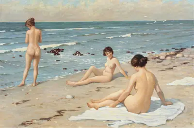 Strandparti med badende kvinder (kopi), Paul Fischer