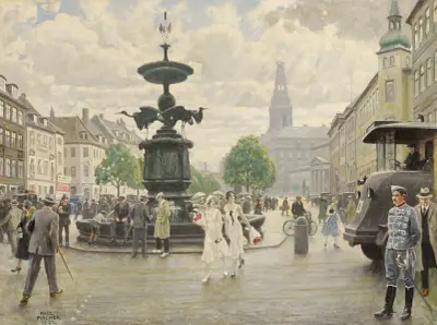 The Bustling Amager Square, Cophenhagen, Paul Fischer