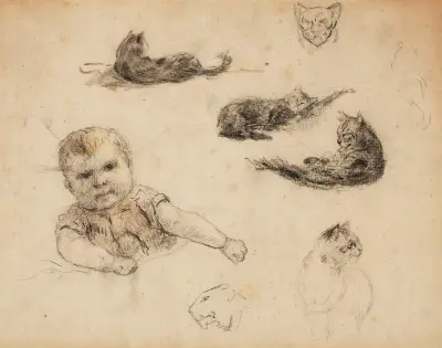 Etudes de chats et d’enfant av Paul Gauguin