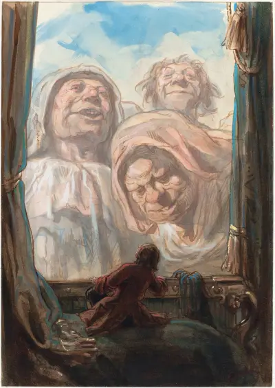 Gulliver Awed by Three Giant Beggars in the Land of Brobdingnag, Paul Gavarni
