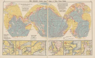 The Oceans-Cotidal Lines, Range of Tides, Ocean Depths von John Paul Goode