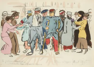 Les premiers mutilés, place de l’Opéra, avril 1915 von Paul Goute