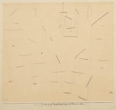 Zeichnung zum Wandbild aus dem Tempel der Sehnsucht dorthin (Drawing for Mural of the Temple of Desire thither) av Paul Klee