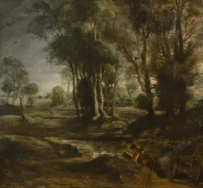 Pejzaż wieczorny z wozem na drewno, Peter Paul Rubens