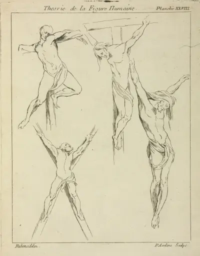 Four studies of crucified figures av Peter Paul Rubens