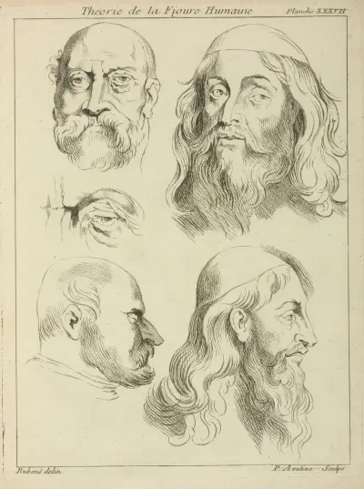 Fyra studier av manshuvuden och ett öga av Peter Paul Rubens