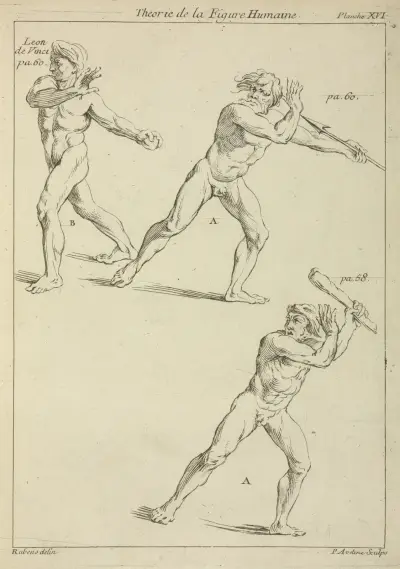 Three male figures in twisting positions av Peter Paul Rubens