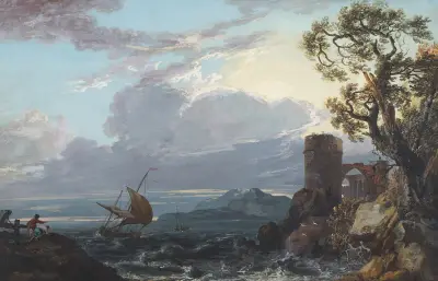 Stormy Sea with Castle Ruin and Figures av Paul Sandby