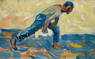 Étude pour ‘Au temps d’Harmonie’ (le joueur de boules penché) av Paul Signac