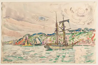 Ships near the Trieux River av Paul Signac