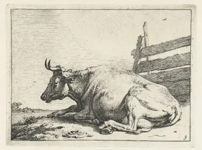 Cow lying near a fence von Paulus Potter