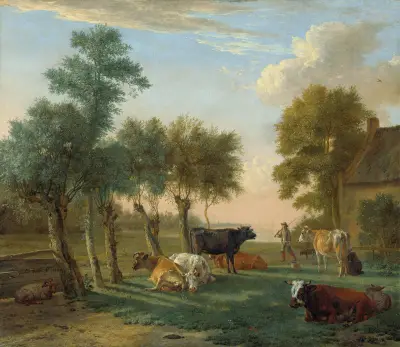 Cows in a Meadow near a Farm von Paulus Potter