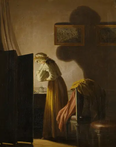 A Woman Picking Fleas by Candlelight von Pehr Hilleström