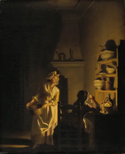 Testing Eggs. Interior of a Kitchen von Pehr Hilleström