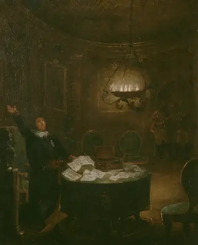 President Gustaf Adolf Reuterholm (1756–1813) öppnar Armfeltbreven på Stockholms slott 1794 av Pehr Hörberg