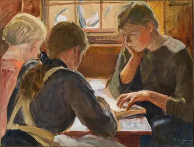 Children reading av Pekka Halonen