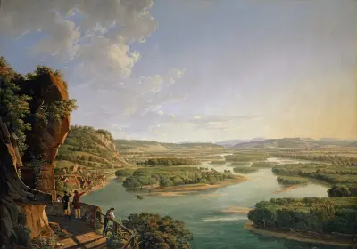 View from the Isteinerklotz up the Rhine toward Basel av Peter Birmann