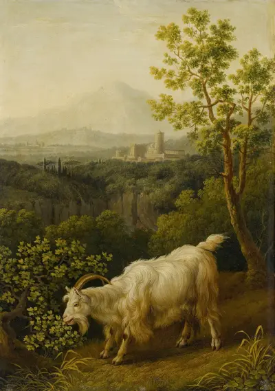 A Male Goat In An Italianate Landscape av Jacob Philipp Hackert