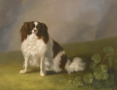 Portrait Of A King Charles Spaniel In A Landscape av Jacob Philipp Hackert