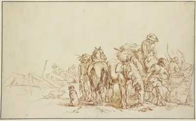 Bauern, die aus Schiffen Früchte auf ihre Wagen laden von Philips Wouwerman