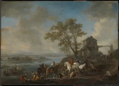 Horsepond on a River von Philips Wouwerman