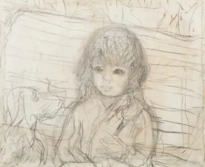 Isabelle Lecomte du Nouy avec le chien de l’artiste au Canet av Pierre Bonnard