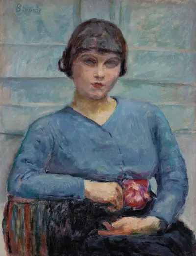 Jeune fille en bleu, à la rose av Pierre Bonnard