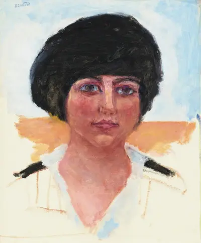 Tête de femme, toque noire, Mme Lucienne Dupuy de Frenelle (étude) av Pierre Bonnard