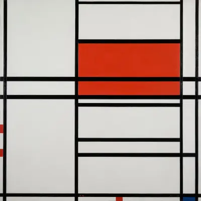 Composition of Red and White; Nom 1,Composition No. 4 with red and blue av Piet Mondrian