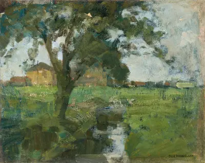 Farm Setting With Foreground Tree And Irrigation Ditch av Piet Mondrian