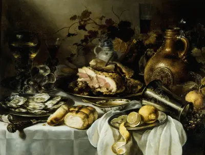 Stillleben mit Schinken, 1640 von Pieter Claesz