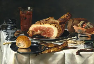 Stillleben mit Schinken, 1625 von Pieter Claesz