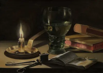 Stillleben mit brennender Kerze von Pieter Claesz