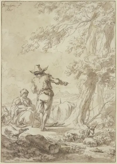 Hirtenfamilie unter einem Baume ruhend av Nicolaes Pietersz. Berchem