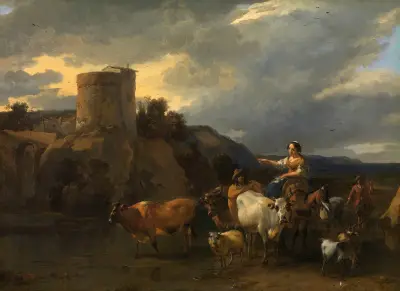 Returning from the Meadow av Nicolaes Pietersz. Berchem